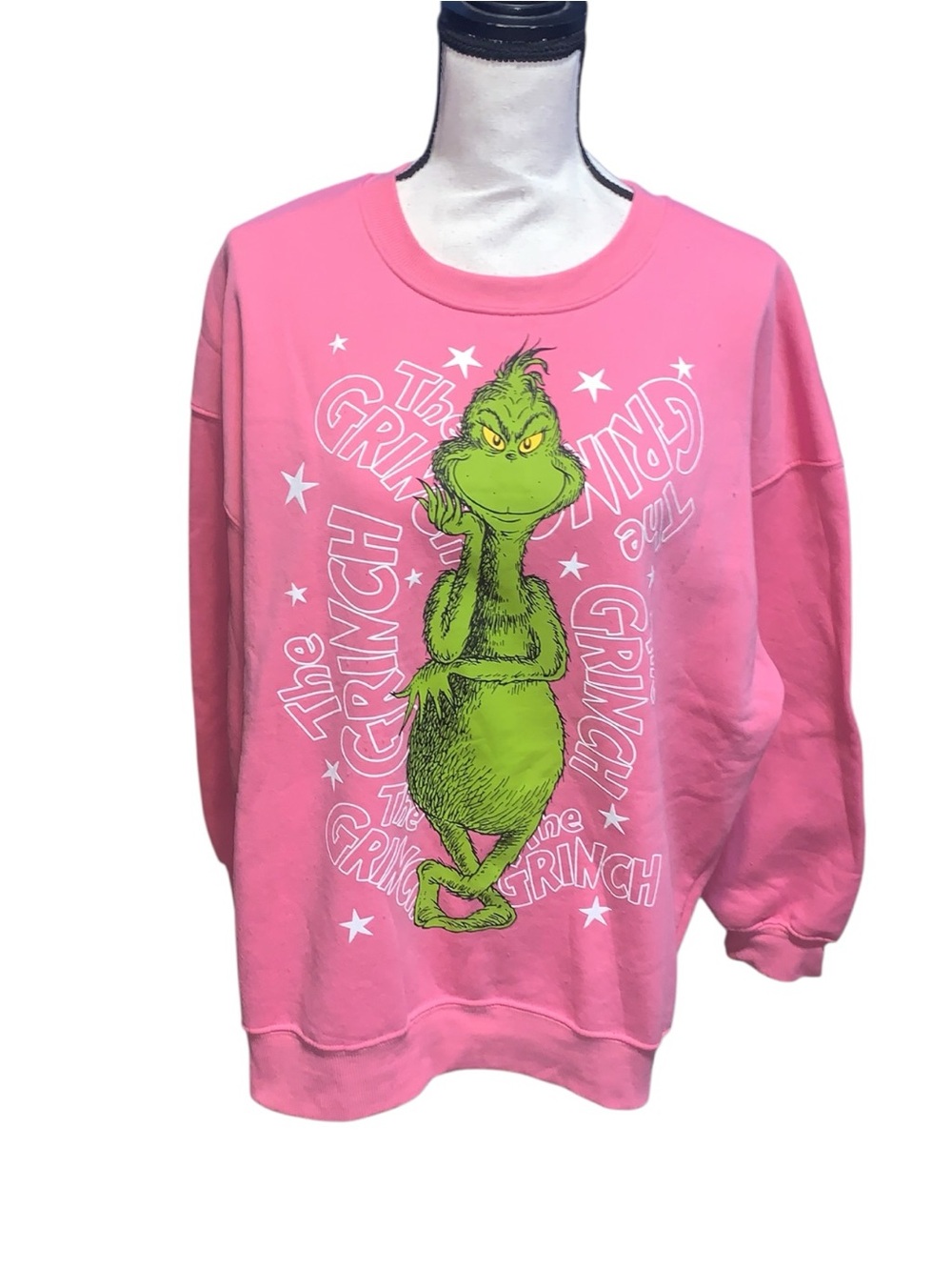 The Grinch Pink Comfy Pullover Sweatshirt Front and Back Logo